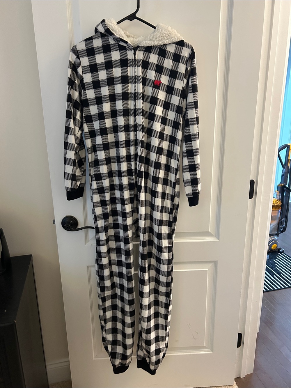 The Children's Place Black and White Buffalo Check Hooded Pajama Onesie